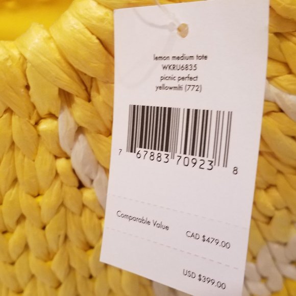 NWT KATE SPADE PICNIC PERFECT LEMON TOTE WICKER - Picture 4 of 12